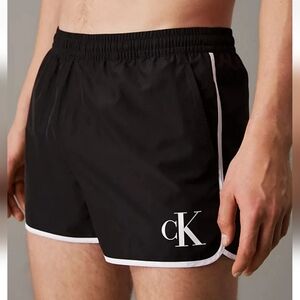 NWT Calvin Klein Swim Board Shorts Runner Compression Black Swimsuit Lifeguard L